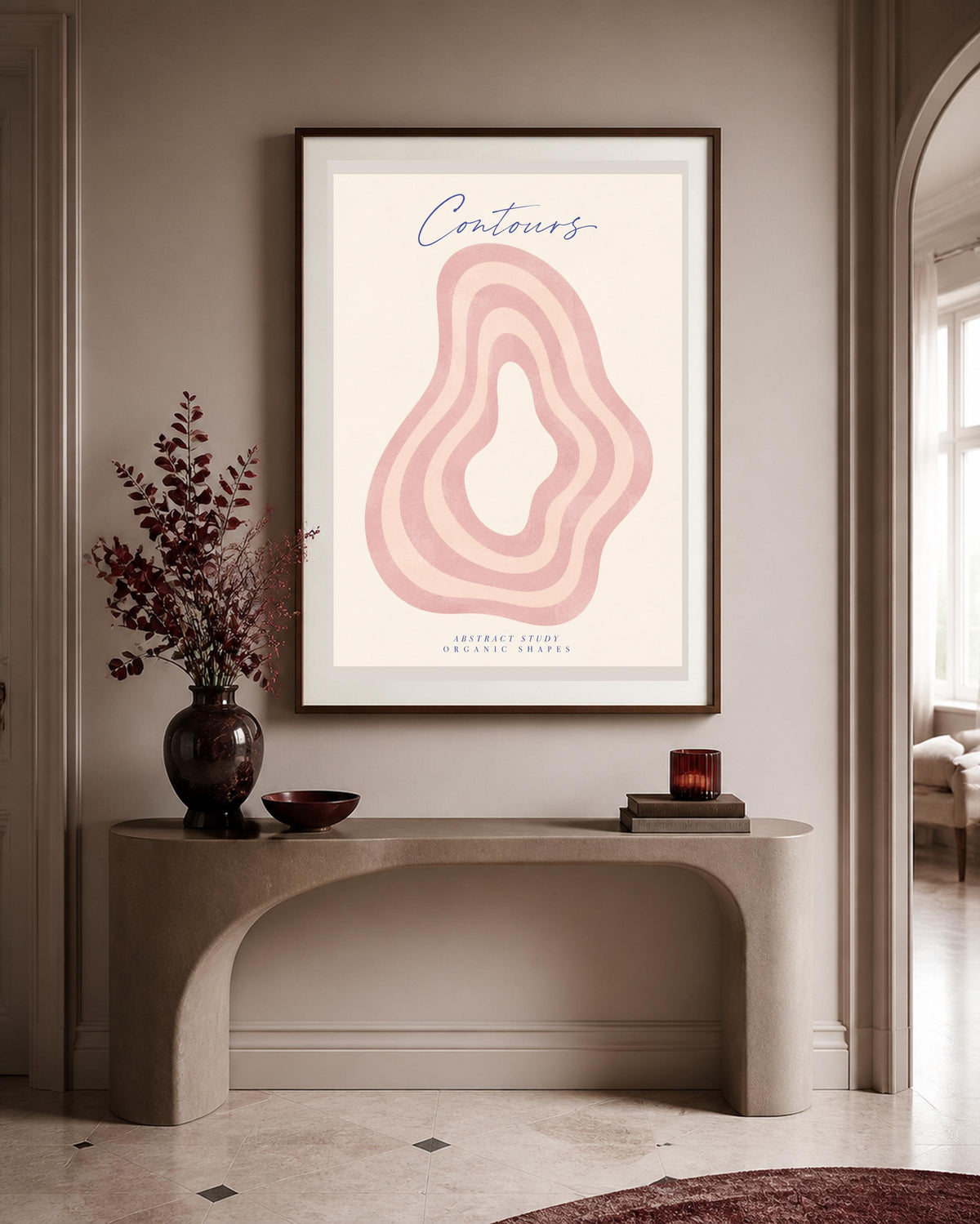 Poster digitale Contours con forme organiche rosa, arte astratta da stampare