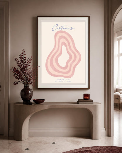 Poster digitale Contours con forme organiche rosa, arte astratta da stampare