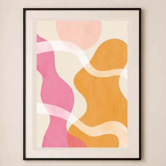Stampa digitale astratta rosa e arancio, onde organiche da scaricare
