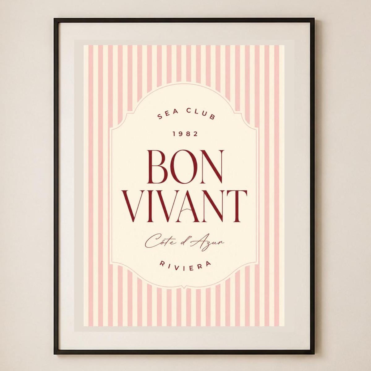 Poster digitale Bon Vivant Costa Azzurra, tipografia retrò da viaggio