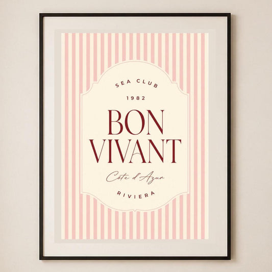 Poster digitale Bon Vivant Costa Azzurra, tipografia retrò da viaggio
