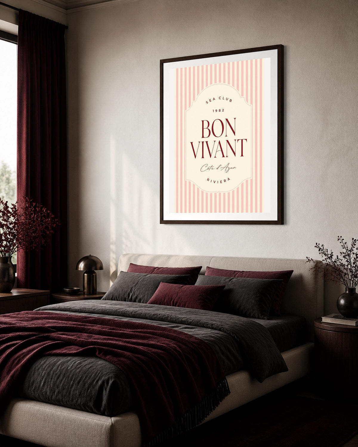 Poster digitale Bon Vivant Costa Azzurra, tipografia retrò da viaggio
