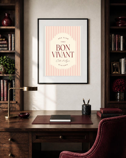 Poster digitale Bon Vivant Costa Azzurra, tipografia retrò da viaggio