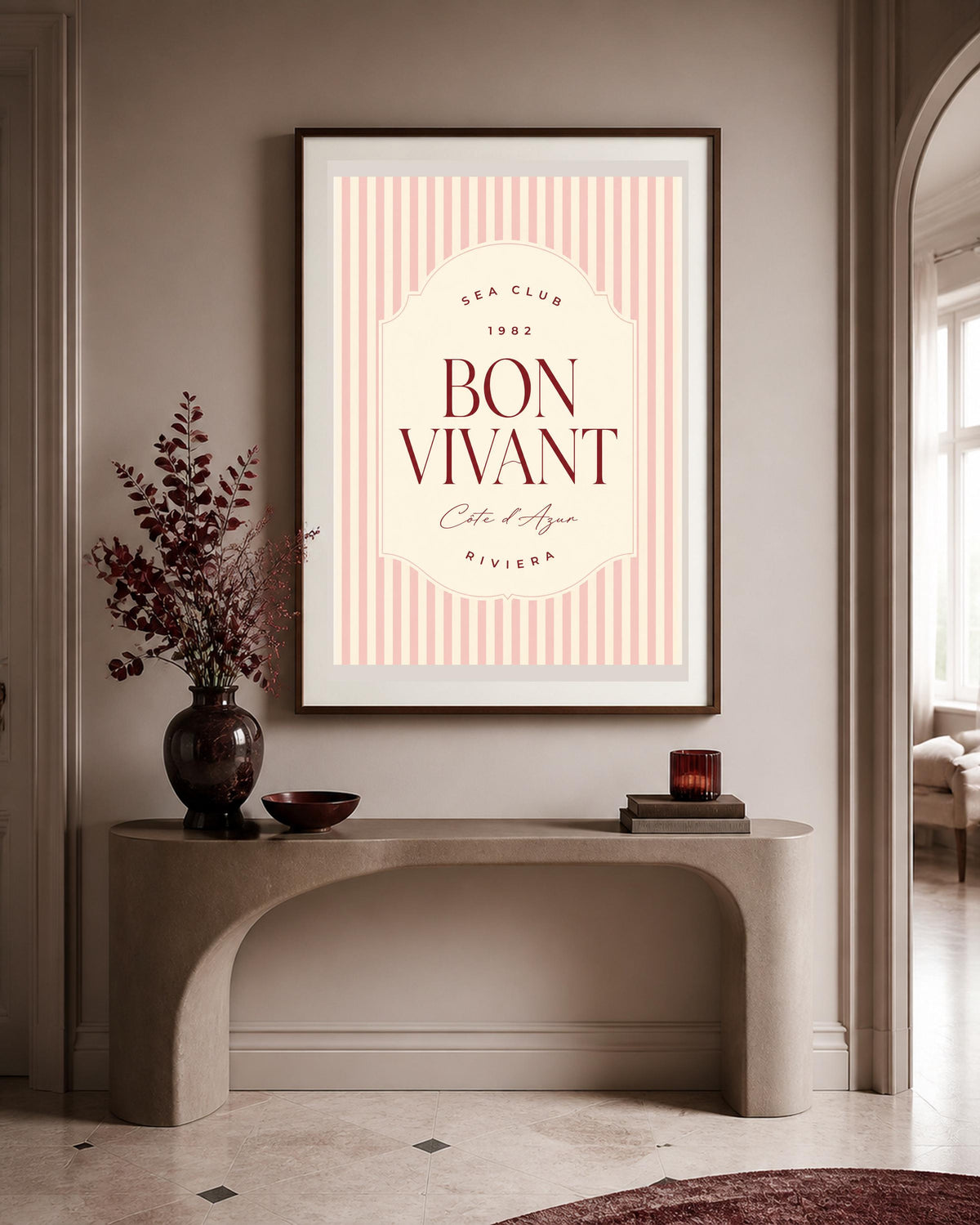 Poster digitale Bon Vivant Costa Azzurra, tipografia retrò da viaggio