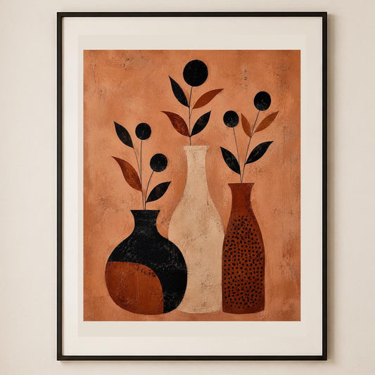 Poster digitale vasi astratti con rami - Vasi di Terracotta, file da stampare