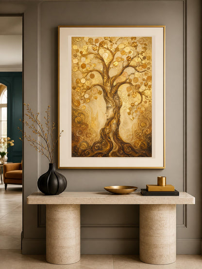 Poster digitale albero dorato decorativo - Albero della Luce, file da stampare