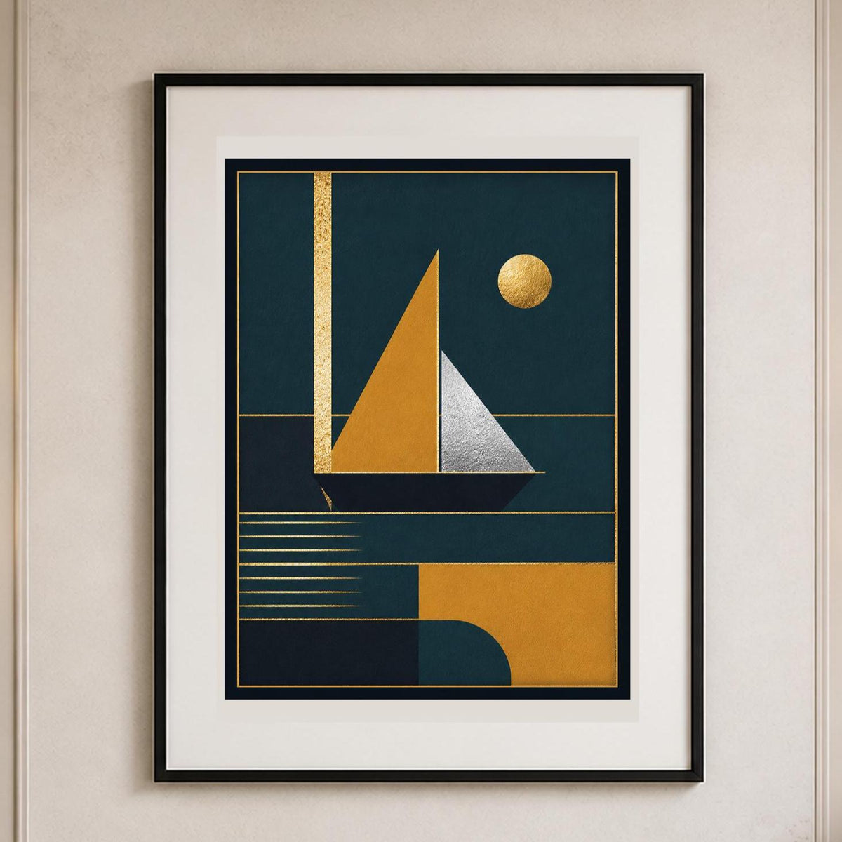 Poster digitale composizione art deco blu e oro - Architettura Dorata II, file da stampare