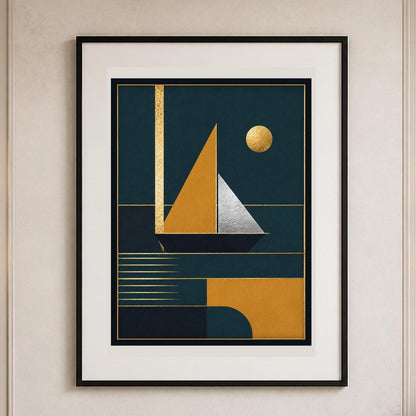 Poster digitale composizione art deco blu e oro - Architettura Dorata II, file da stampare