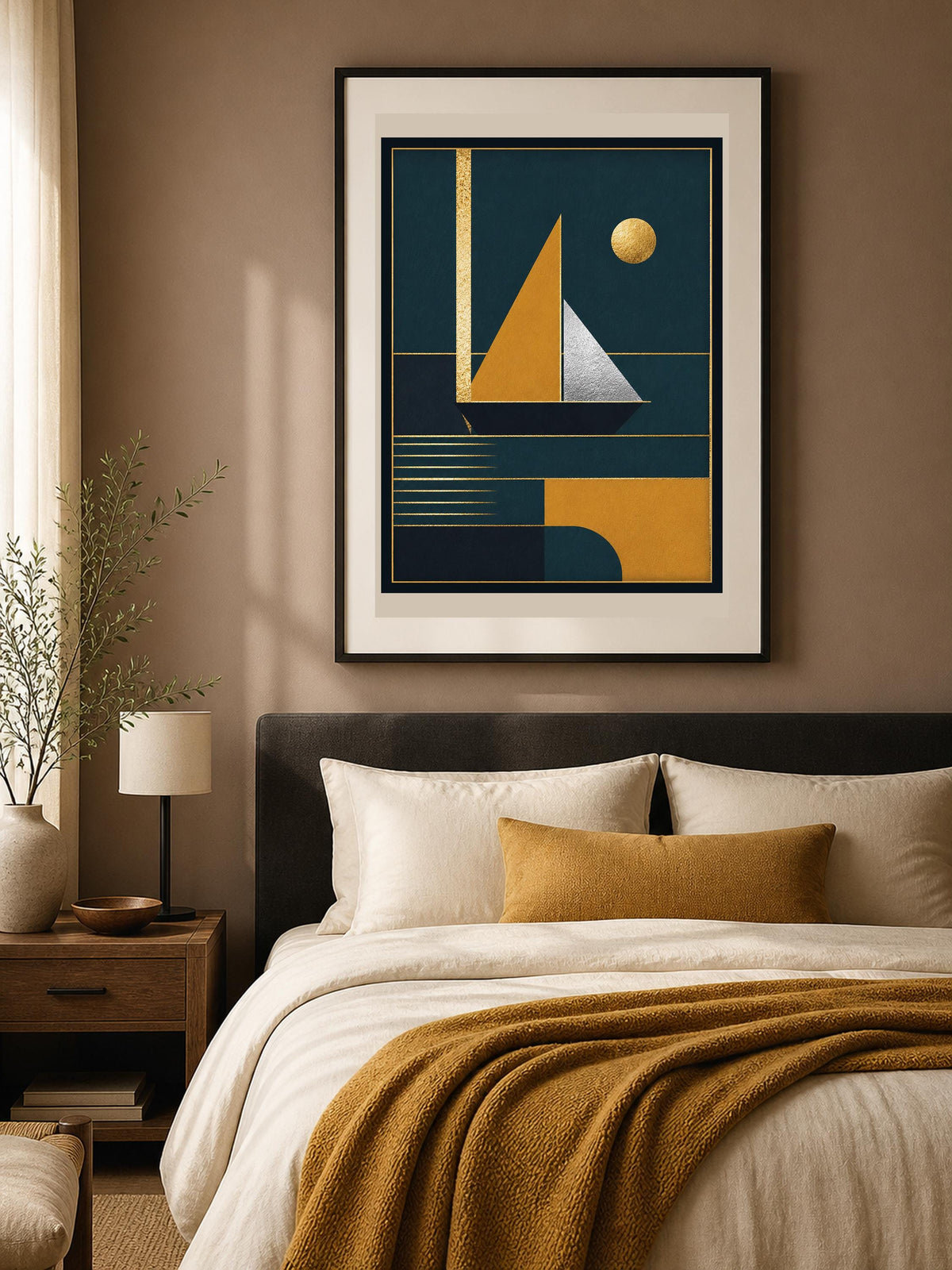Poster digitale composizione art deco blu e oro - Architettura Dorata II, file da stampare