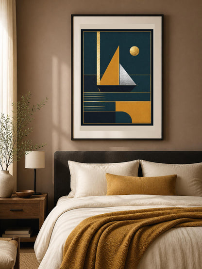 Poster digitale composizione art deco blu e oro - Architettura Dorata II, file da stampare