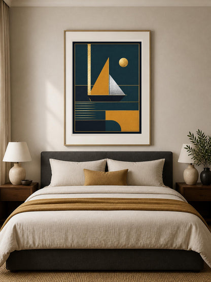 Poster digitale composizione art deco blu e oro - Architettura Dorata II, file da stampare