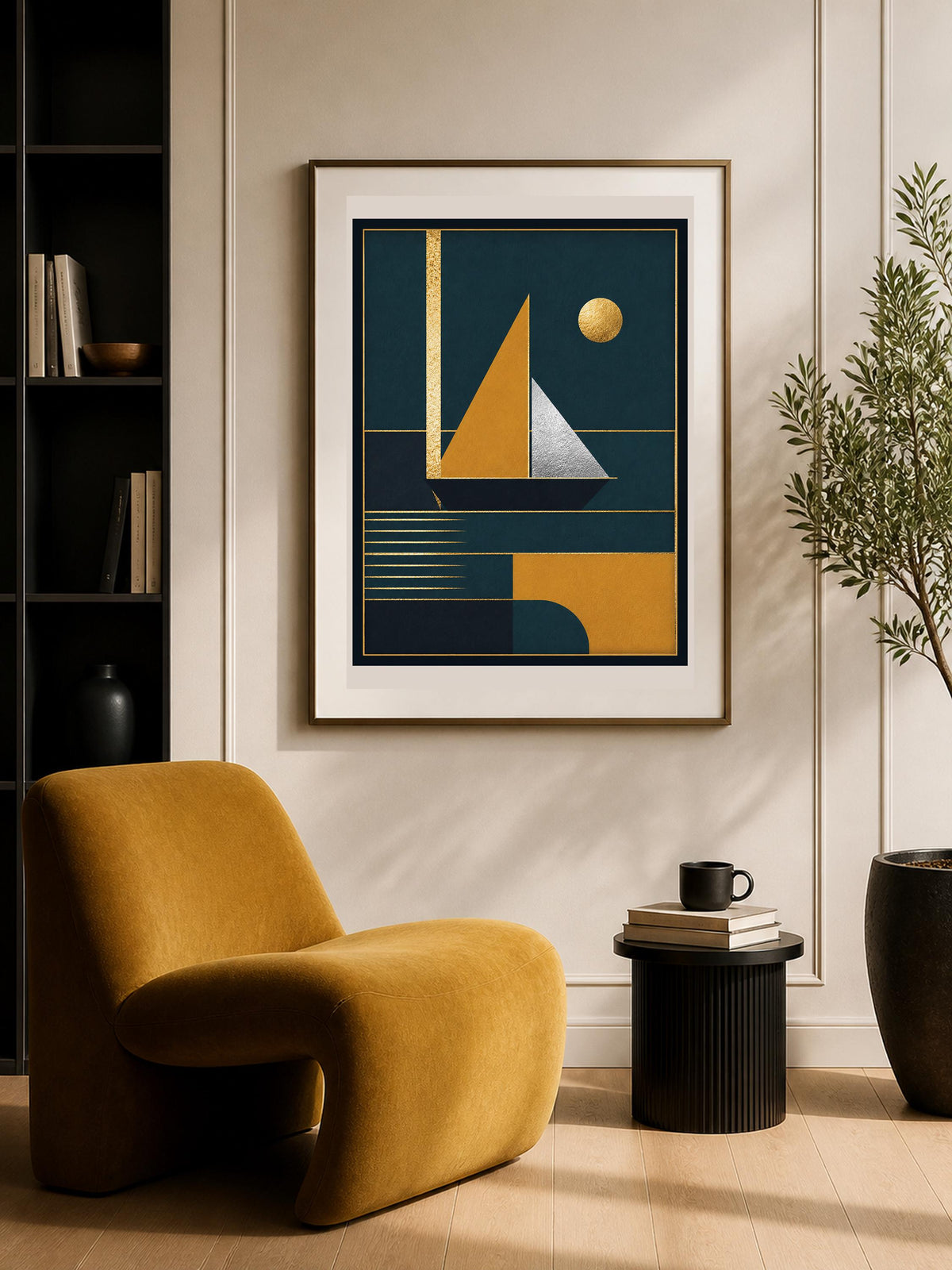 Poster digitale composizione art deco blu e oro - Architettura Dorata II, file da stampare