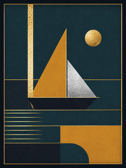 Poster digitale composizione art deco blu e oro - Architettura Dorata II, file da stampare