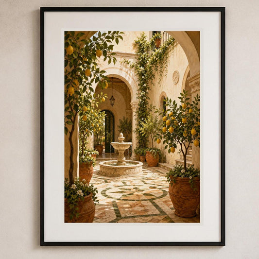 Poster digitale cortile mediterraneo con limoni - Cortile dei Limoni, file da stampare