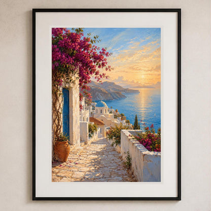 Poster digitale borgo mediterraneo sul mare - Scala verso l'Egeo, file da stampare