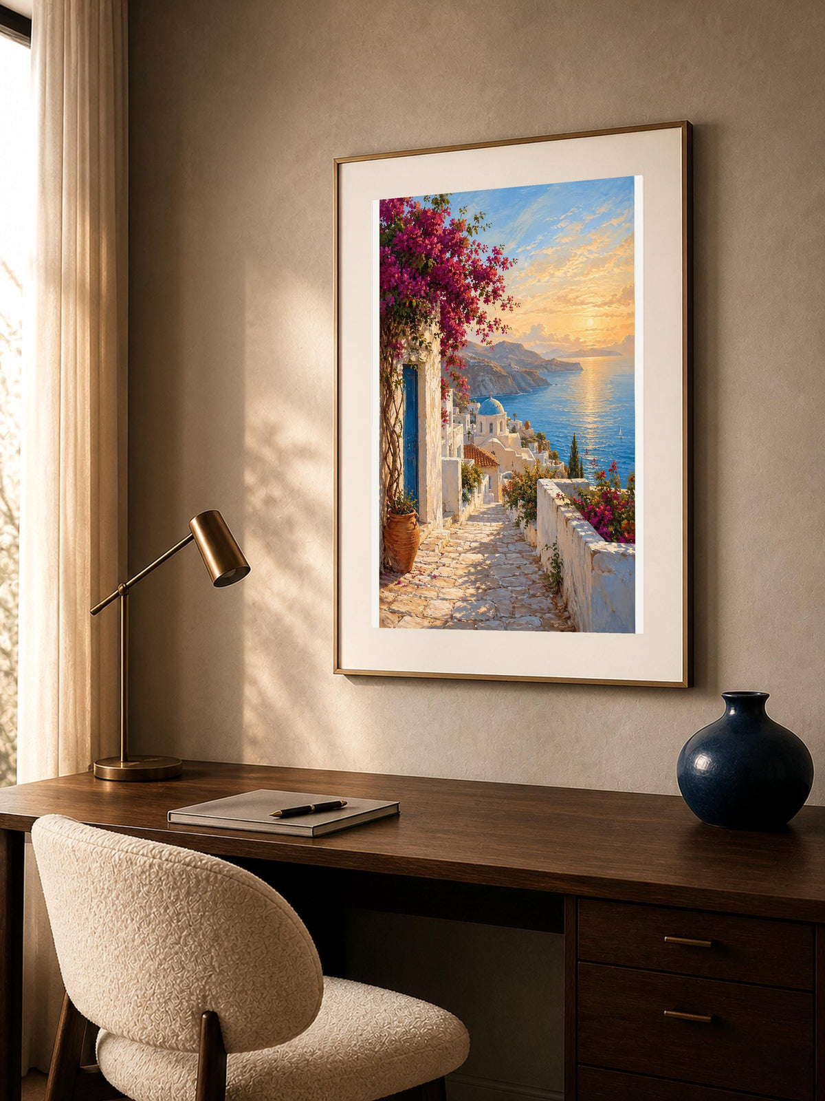 Poster digitale borgo mediterraneo sul mare - Scala verso l'Egeo, file da stampare