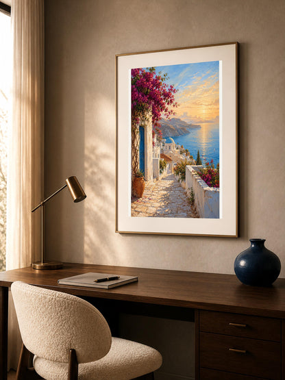 Poster digitale borgo mediterraneo sul mare - Scala verso l'Egeo, file da stampare