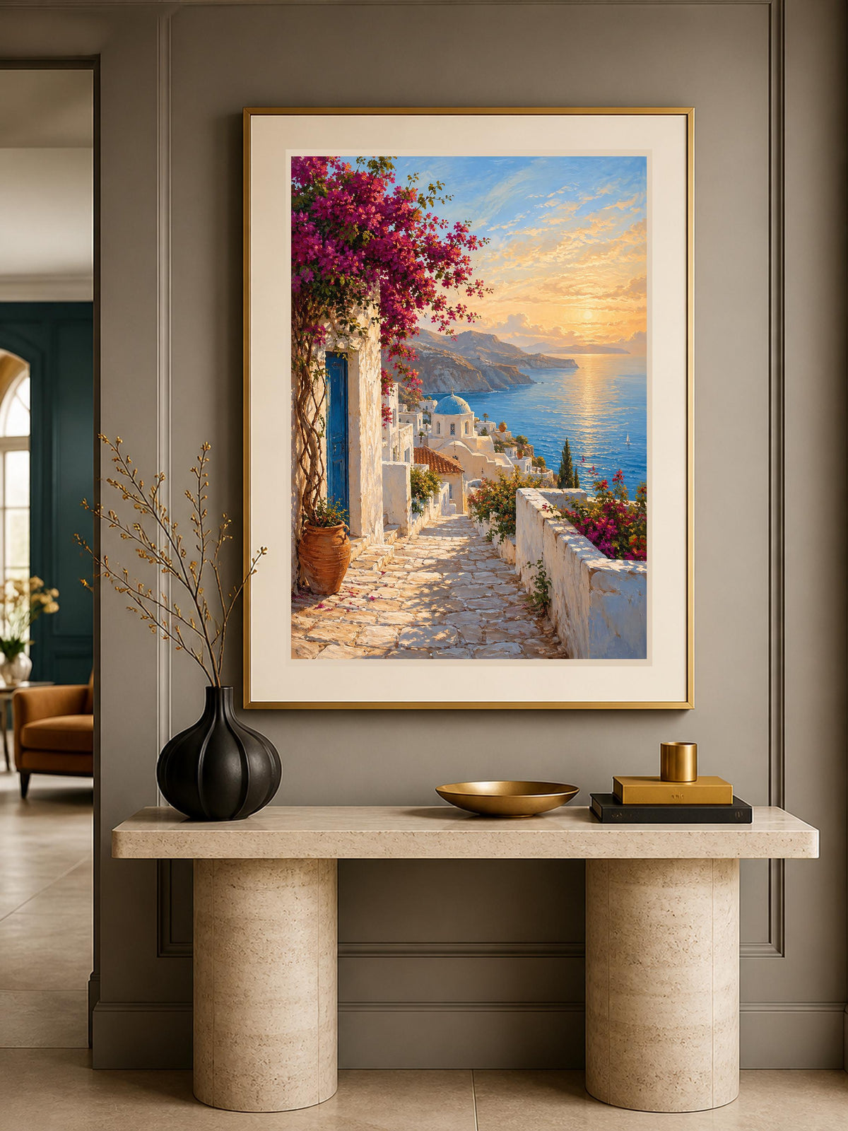 Poster digitale borgo mediterraneo sul mare - Scala verso l'Egeo, file da stampare