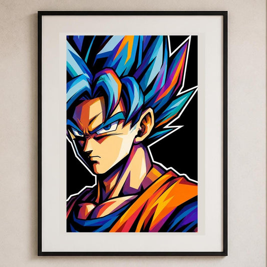 Poster digitale ritratto di guerriero anime dai capelli blu - Guerriero Blu Pop, file da stampare