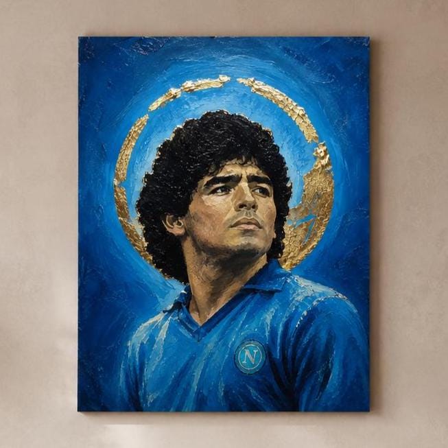 Poster digitale ritratto pittorico di calciatore in maglia azzurra - Icona Azzurra I, file da stampare