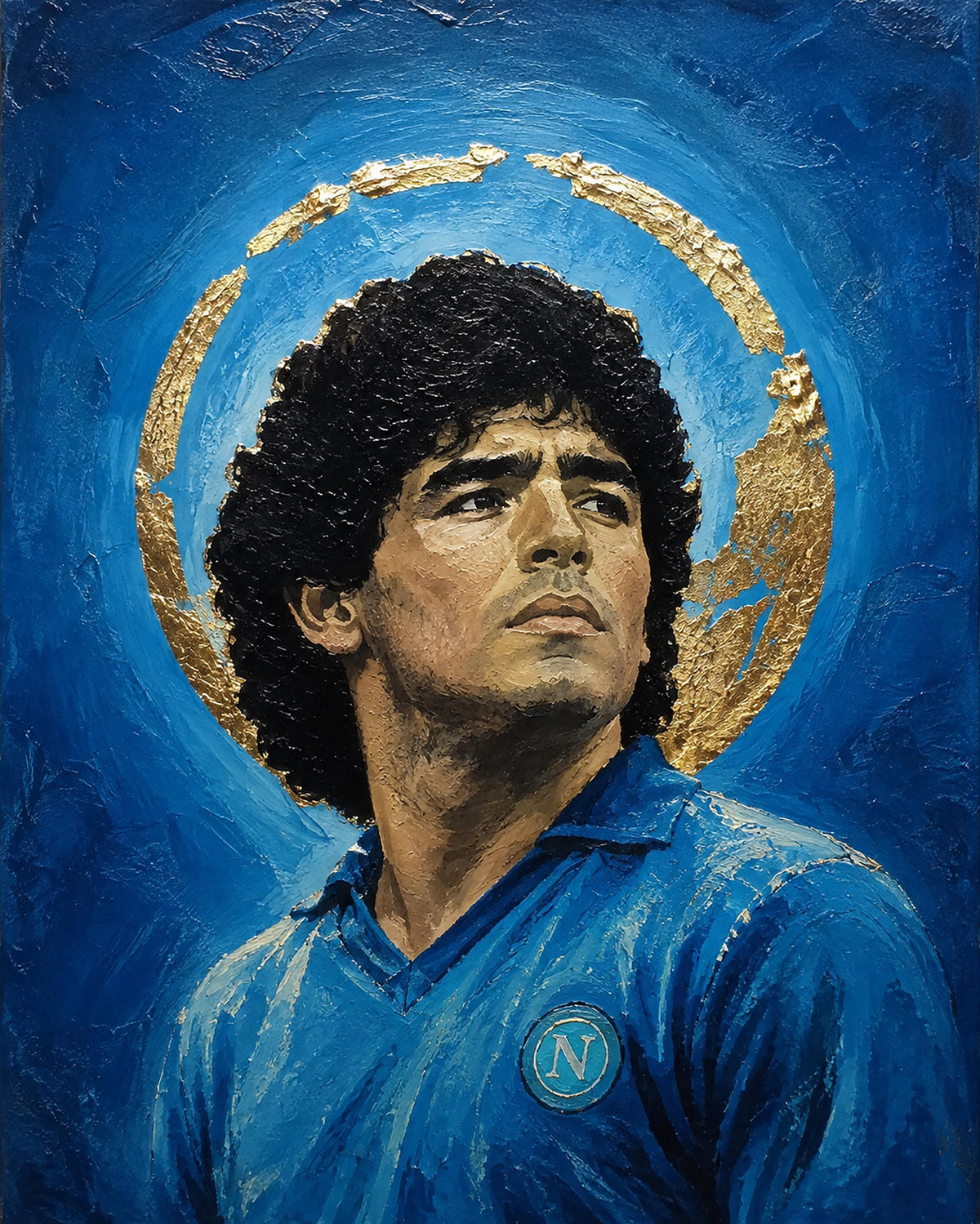 Poster digitale ritratto pittorico di calciatore in maglia azzurra - Icona Azzurra I, file da stampare
