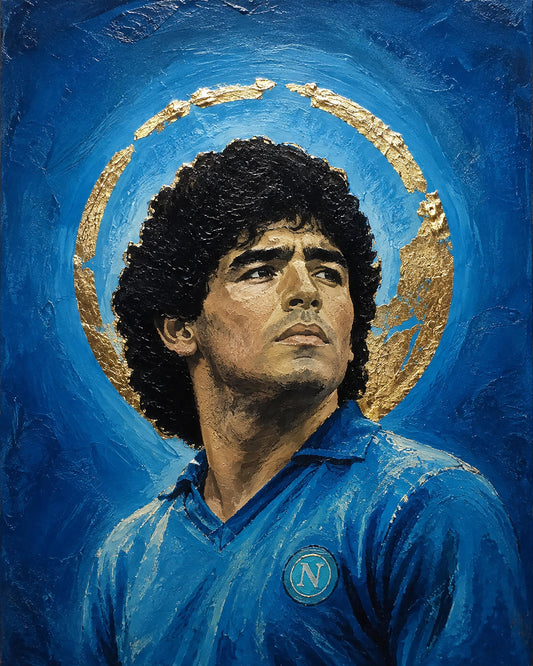 Poster digitale ritratto pittorico di calciatore in maglia azzurra - Icona Azzurra I, file da stampare