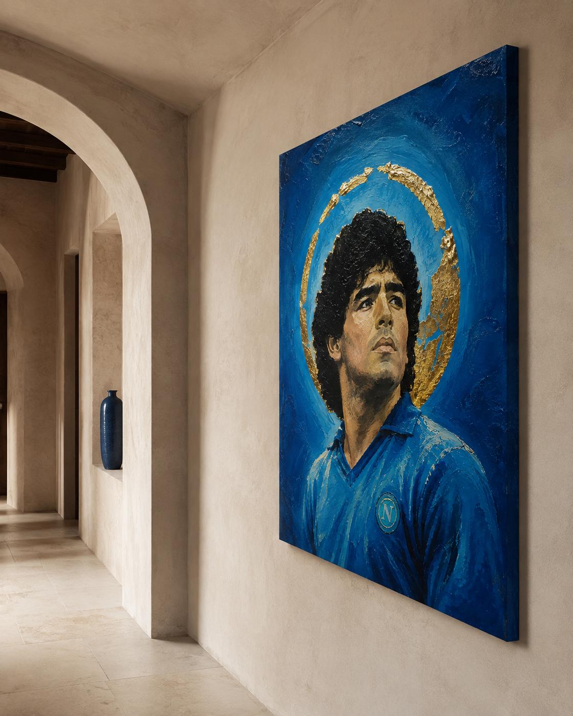 Poster digitale ritratto pittorico di calciatore in maglia azzurra - Icona Azzurra I, file da stampare