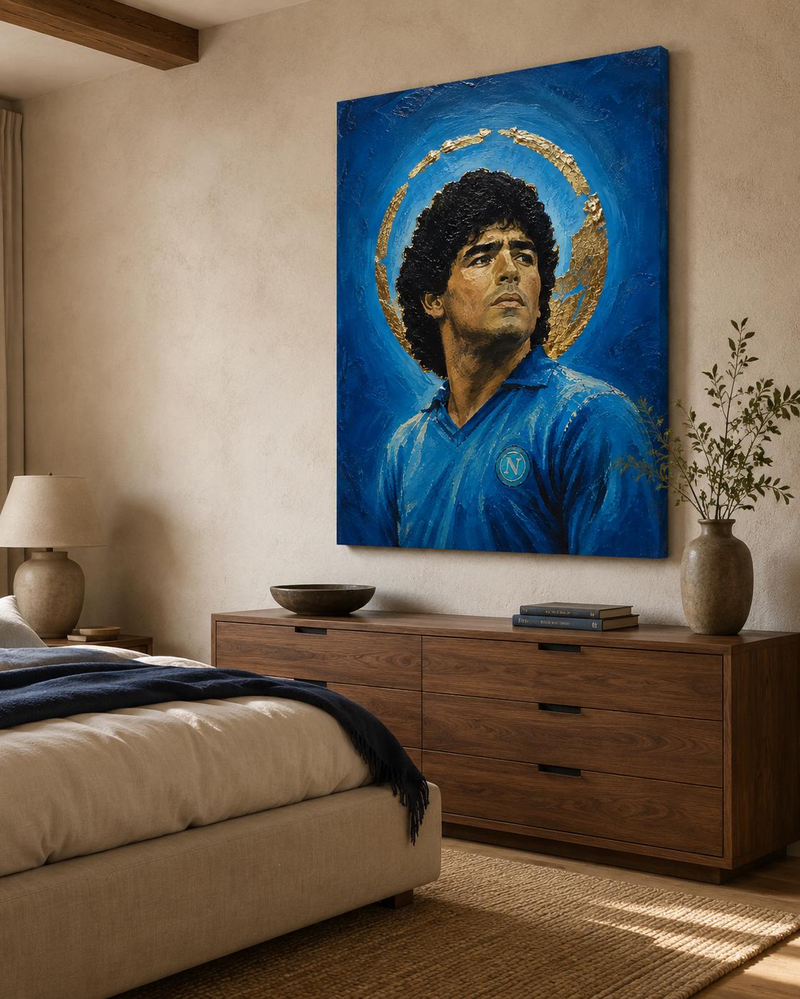Poster digitale ritratto pittorico di calciatore in maglia azzurra - Icona Azzurra I, file da stampare