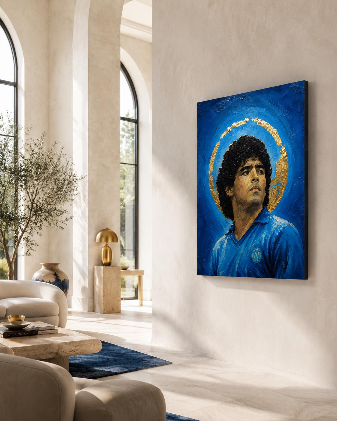 Poster digitale ritratto pittorico di calciatore in maglia azzurra - Icona Azzurra I, file da stampare