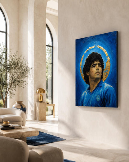 Poster digitale ritratto pittorico di calciatore in maglia azzurra - Icona Azzurra I, file da stampare