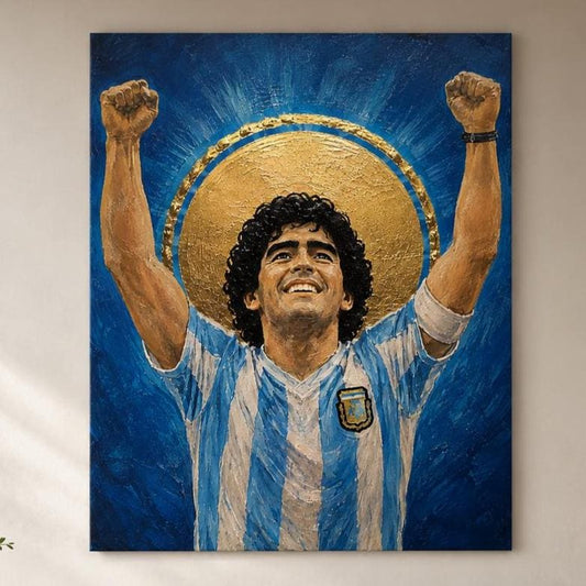 Poster digitale calciatore in esultanza con braccia alzate - Trionfo Azzurro, file da stampare