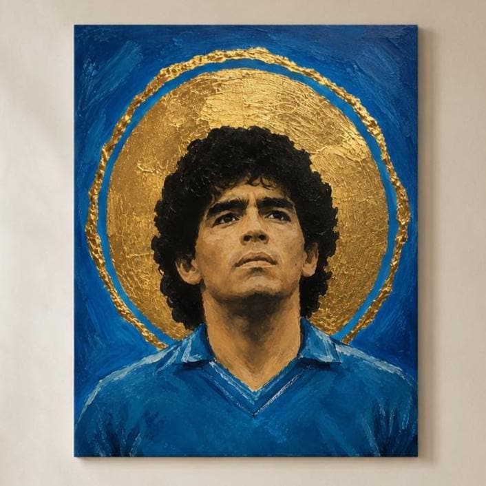 Poster digitale ritratto frontale di calciatore con aureola dorata - Icona Azzurra II, file da stampare