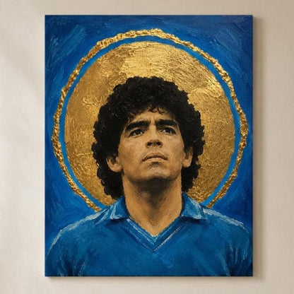 Poster digitale ritratto frontale di calciatore con aureola dorata - Icona Azzurra II, file da stampare