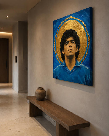 Poster digitale ritratto frontale di calciatore con aureola dorata - Icona Azzurra II, file da stampare