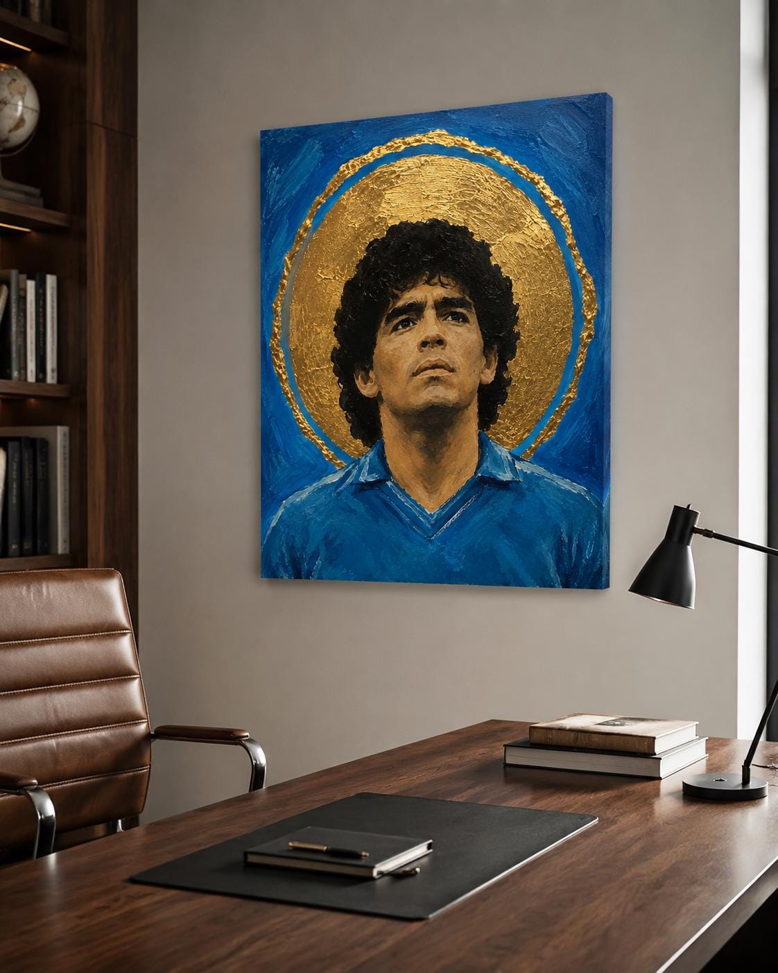 Poster digitale ritratto frontale di calciatore con aureola dorata - Icona Azzurra II, file da stampare