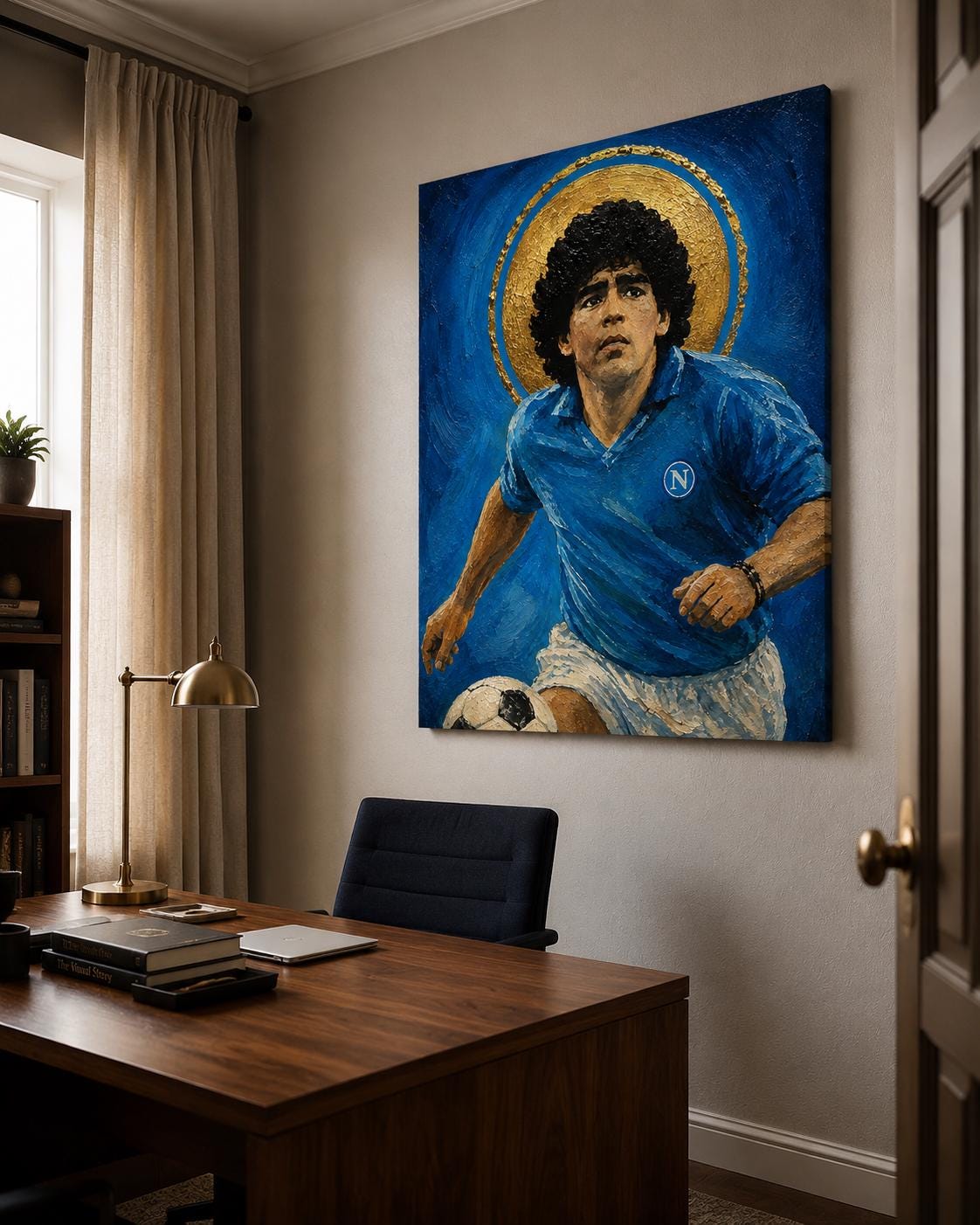 Poster digitale calciatore in corsa con pallone - Corsa del Campione, file da stampare