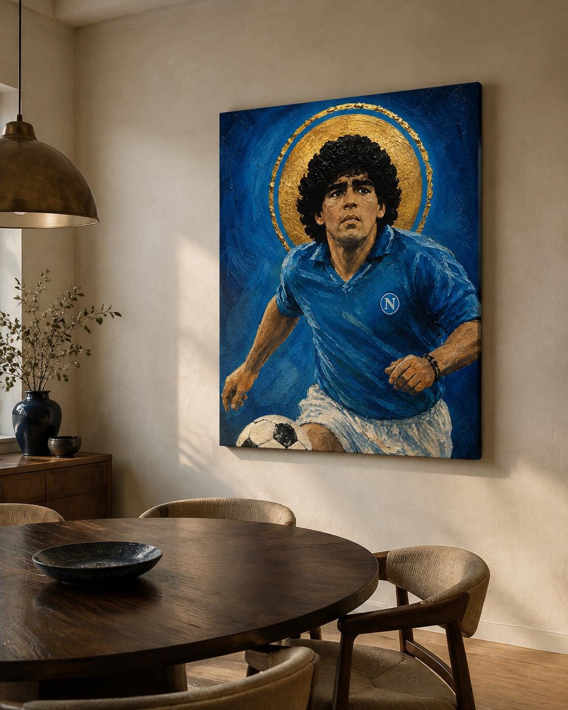 Poster digitale calciatore in corsa con pallone - Corsa del Campione, file da stampare
