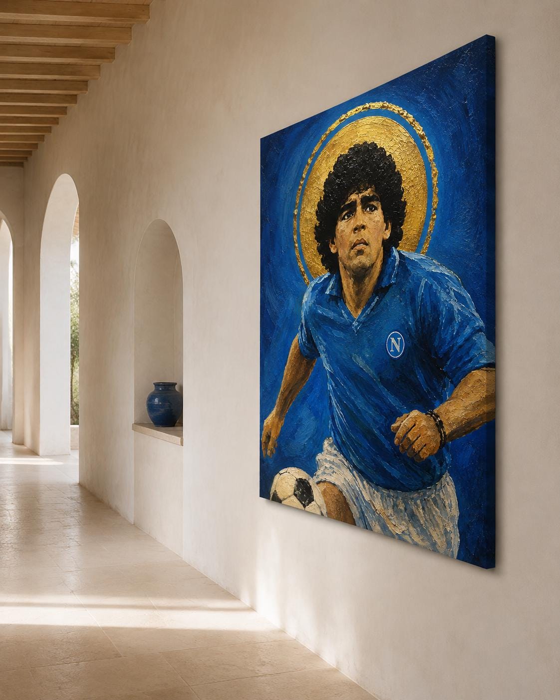 Poster digitale calciatore in corsa con pallone - Corsa del Campione, file da stampare
