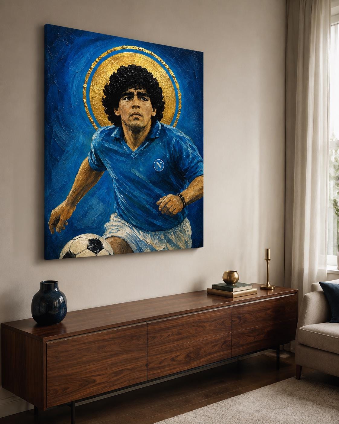 Poster digitale calciatore in corsa con pallone - Corsa del Campione, file da stampare