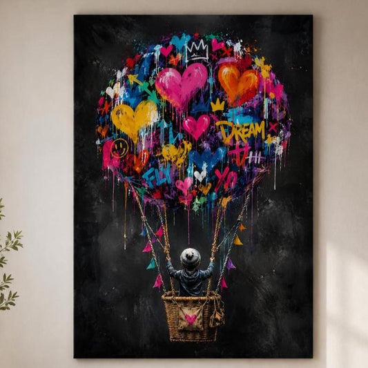 Poster digitale bambino in mongolfiera di cuori - Sogni in Volo, file da stampare