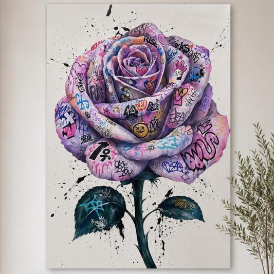 Poster digitale rosa decorata con segni graffiti - Rosa Ribelle, file da stampare