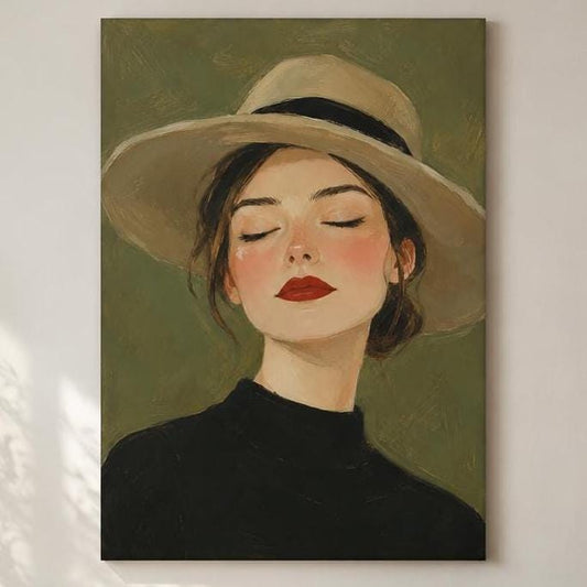 Poster digitale ritratto femminile con cappello a tesa larga - Donna con Cappello, file da stampare