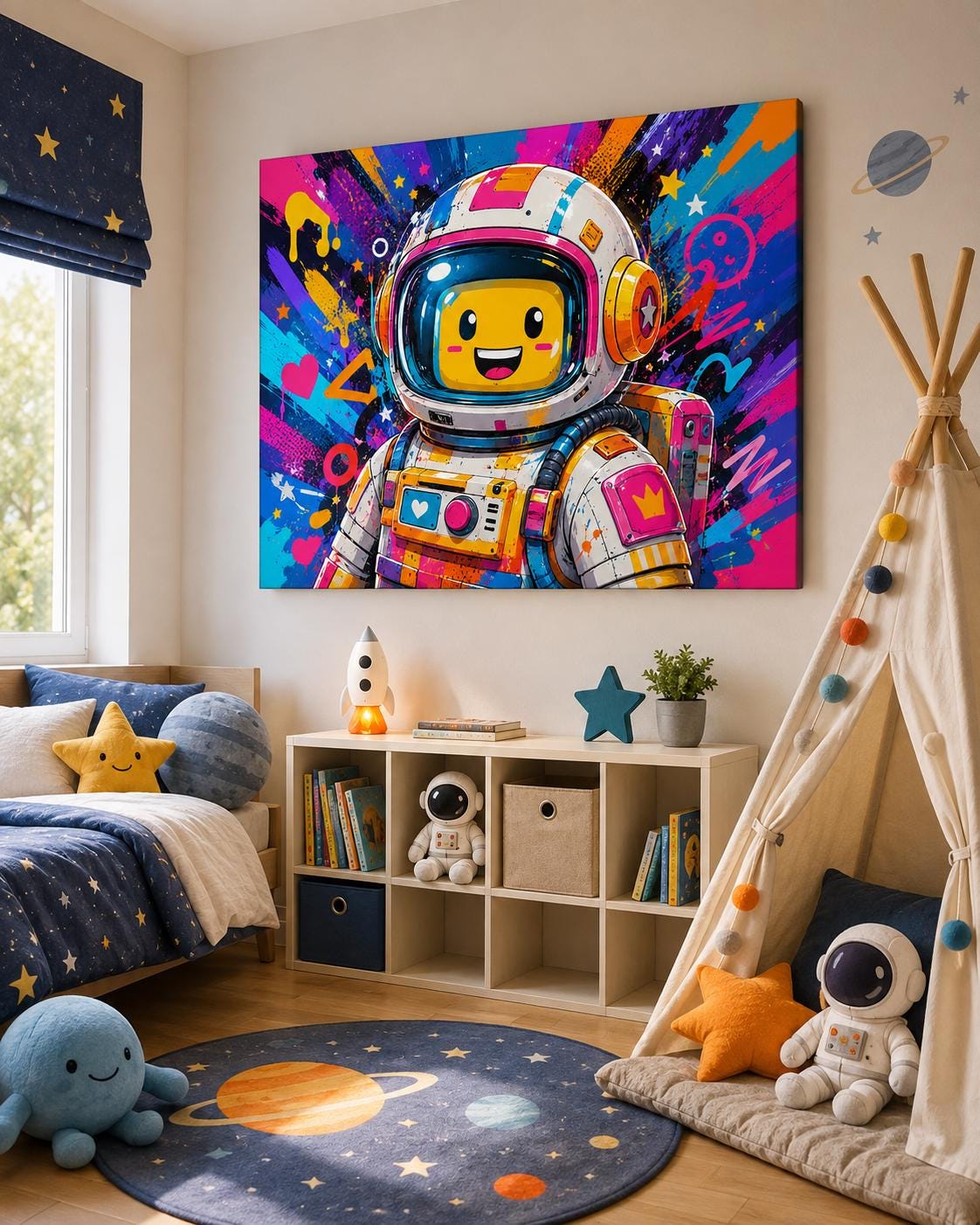Poster digitale astronauta robot colorato - Astronauta Pop, file da stampare
