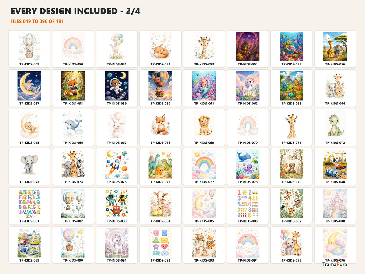 Bundle 191 Stampe Digitali Bambini, Wall Art Cameretta, Animali, Spazio, Dinosauri e Poster Educativi