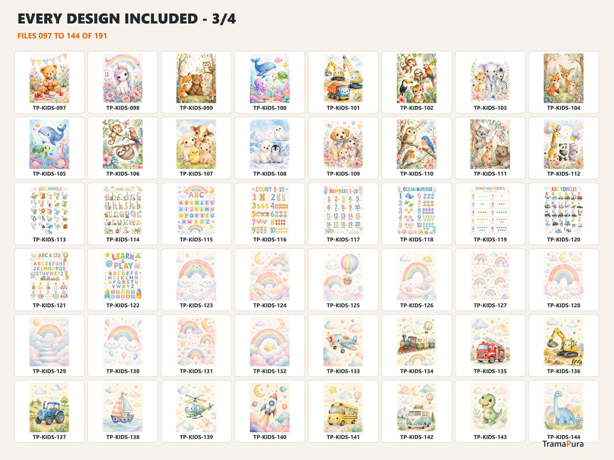 Bundle 191 Stampe Digitali Bambini, Wall Art Cameretta, Animali, Spazio, Dinosauri e Poster Educativi