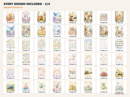 Bundle 191 Stampe Digitali Bambini, Wall Art Cameretta, Animali, Spazio, Dinosauri e Poster Educativi