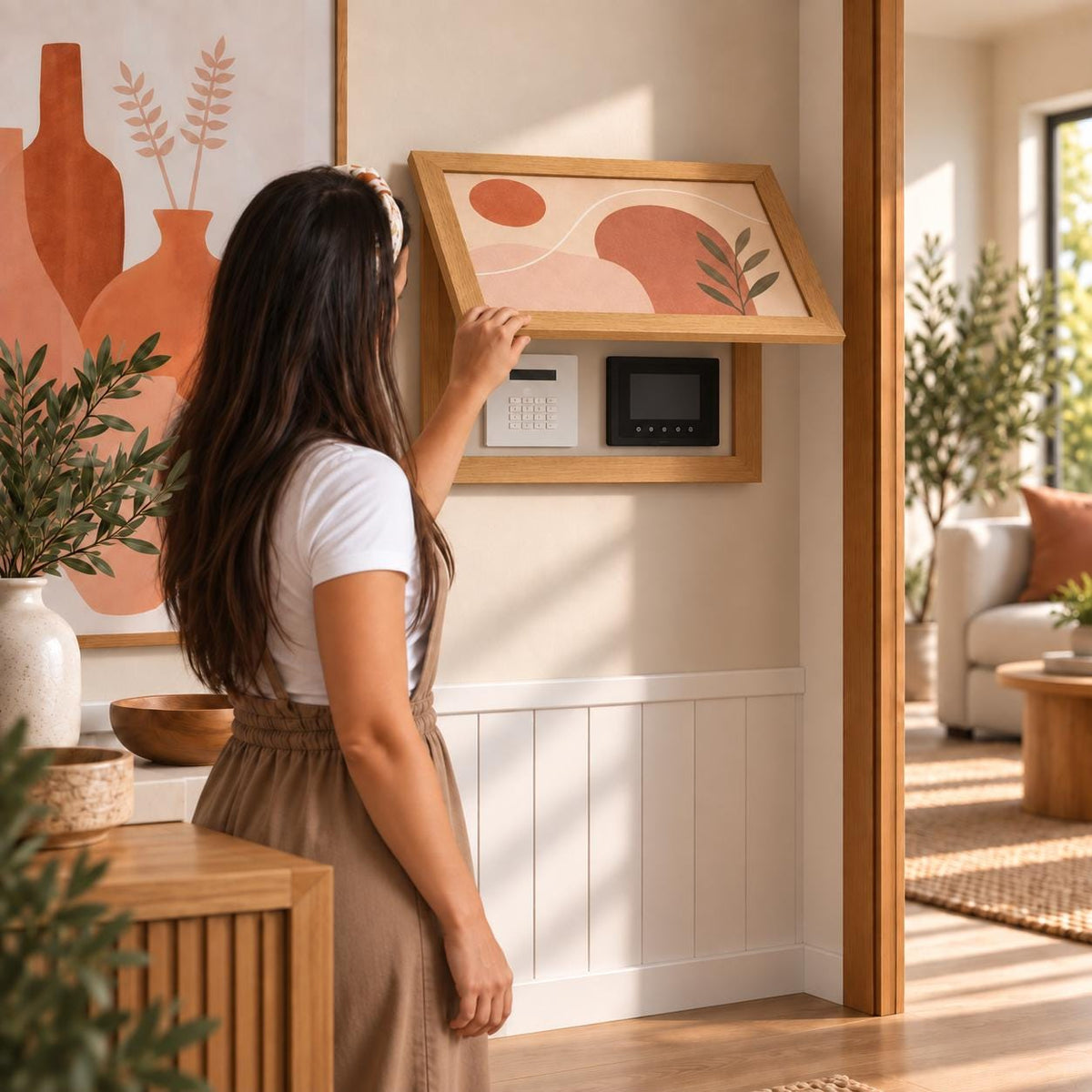 Copricontatore apribile botanico geometrico, quadro colorato con cornice o tela