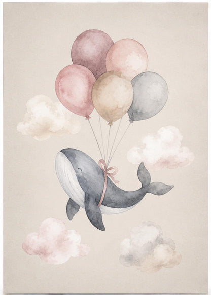 Quadro balena con palloncini per cameretta: vista 4 del prodotto