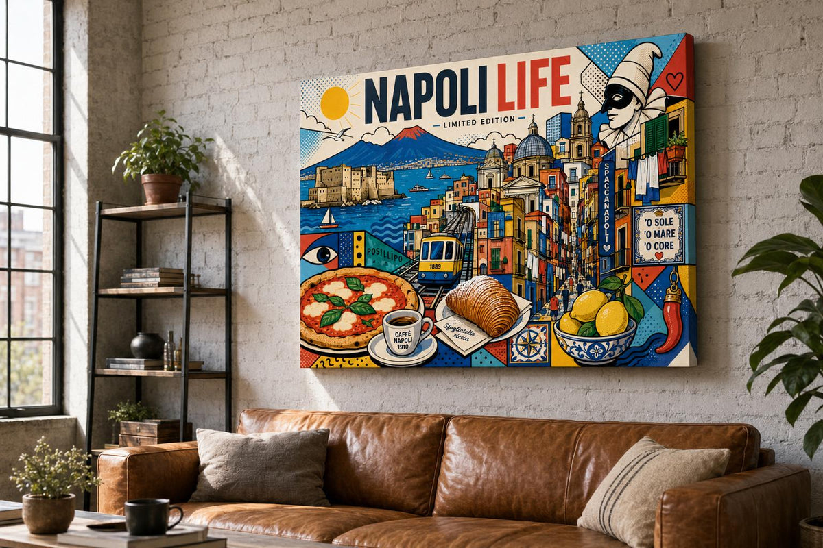 Quadro Napoli Life Pop Art – Vesuvio e Pulcinella: vista 6 del prodotto