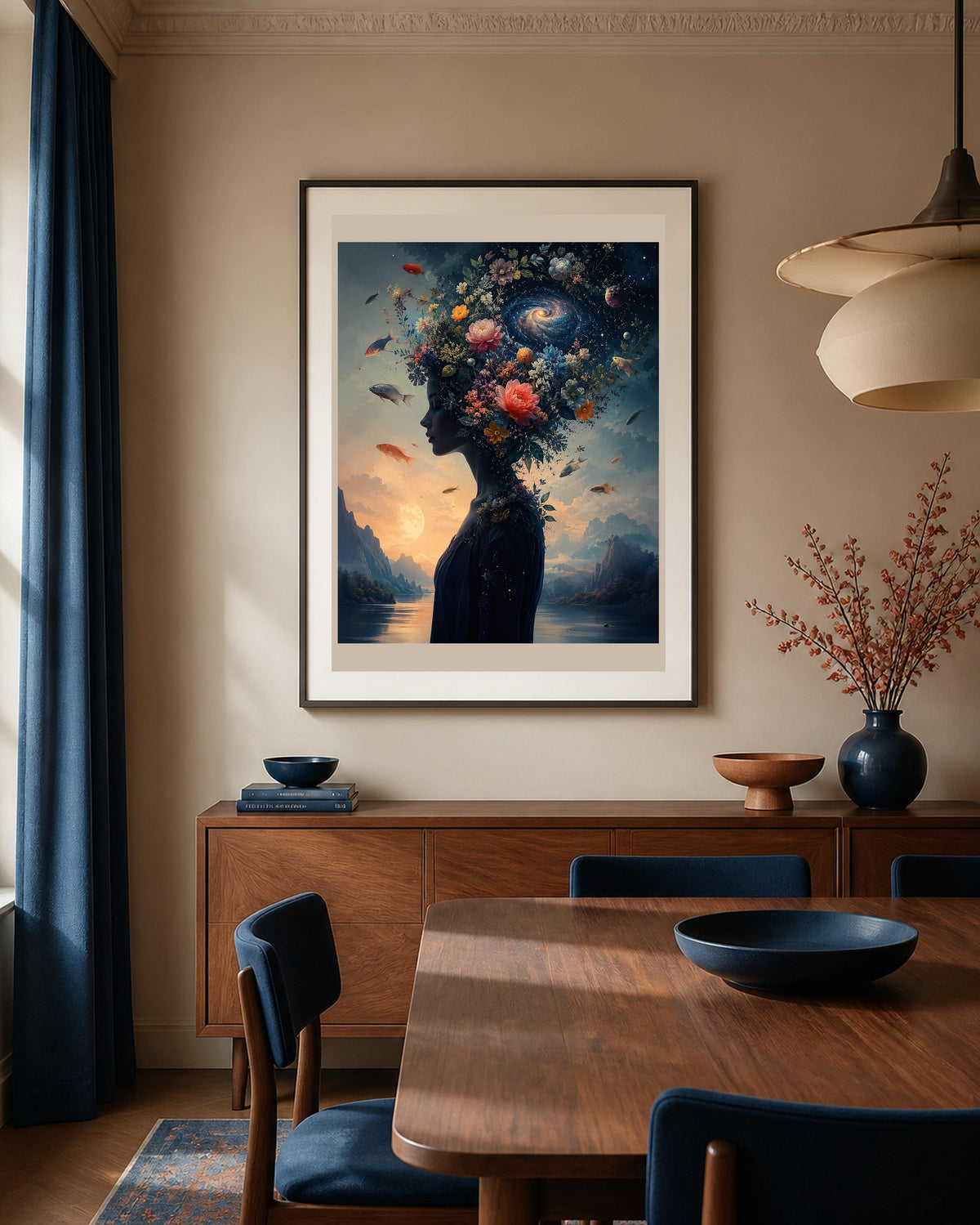 Quadro Cosmo interiore - ritratto cosmico floreale, stampa, tela o cornice con passepartout